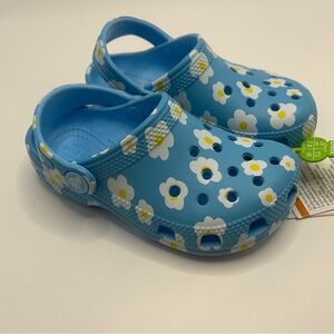 Crocs Kids 10c Classic Daisy Clog Toddler Light Blue White Flowers Brand New